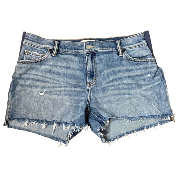 HATCH Maternity The Cut Off Denim Jean Shorts Size 30 Blue Distressed Stretch - Picture 2 of 9